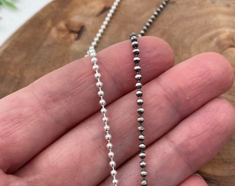 925 Silver Dog Tag Ball Chain 2mm with Tube Connector /Silver or Oxidized Finsih / Custom Lengths Bracelet, Anklet, Choker, Necklace