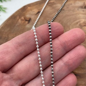 Sterling Silver Ball Chain Necklace: 2mm Bead Dog Tag Style