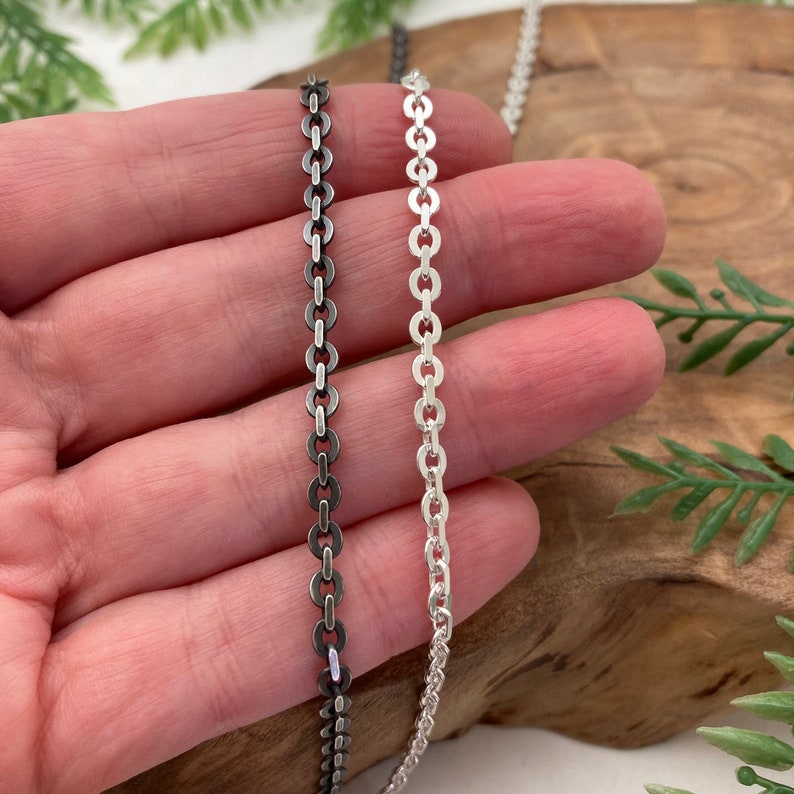 NEW Flat Oval Cable Chain Solid Sterling Silver // Silver or Antique Oxidized Patina Finish / Unisex Men & Women Bracelet or Necklace image 2