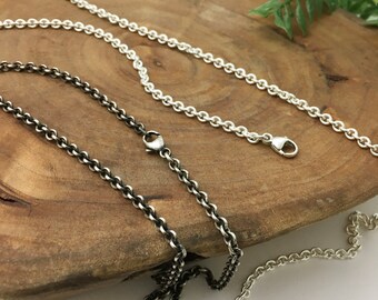 22" 3mm 925 Sterling Silver Square link Chain Pendant Matching Necklace 8L010D