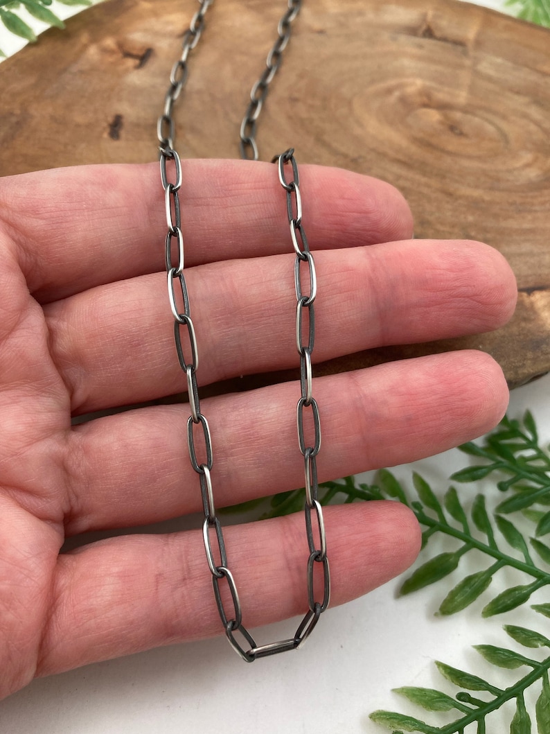 Oxidized Solid Sterling Silver Paperclip chain Necklace