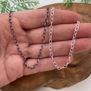 Solid Sterling Silver Oval Cable Chain 3.2mm - Silver, or Antique/Medium Patina Finish - Standard Everyday Silver Necklace