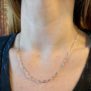 Solid Sterling Silver Paperclip chain Necklace