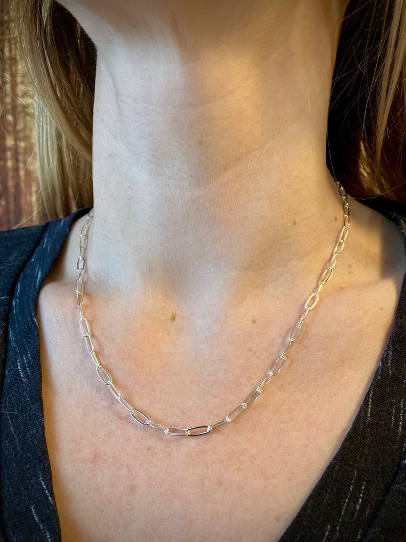 Solid Sterling Silver Paperclip chain Necklace