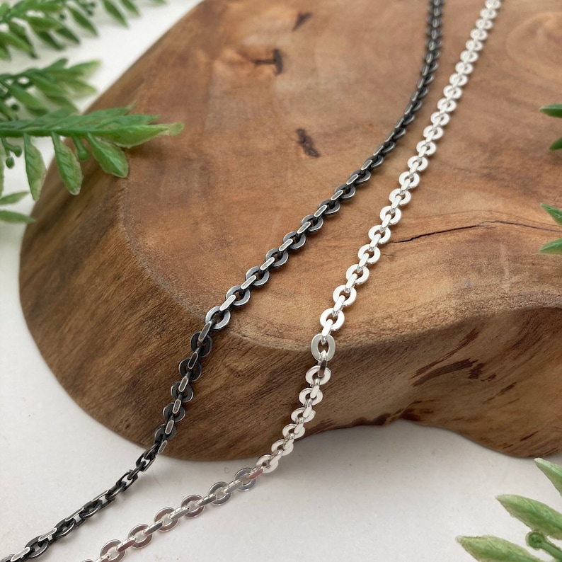 NEW Flat Oval Cable Chain Solid Sterling Silver // Silver or Antique Oxidized Patina Finish / Unisex Men & Women Bracelet or Necklace image 1