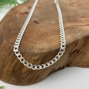 Beveled Curb Chain in Solid Sterling Silver Silver, Antique or Dark Oxidized Finish Bracelet or Necklace Custom Lengths Silver