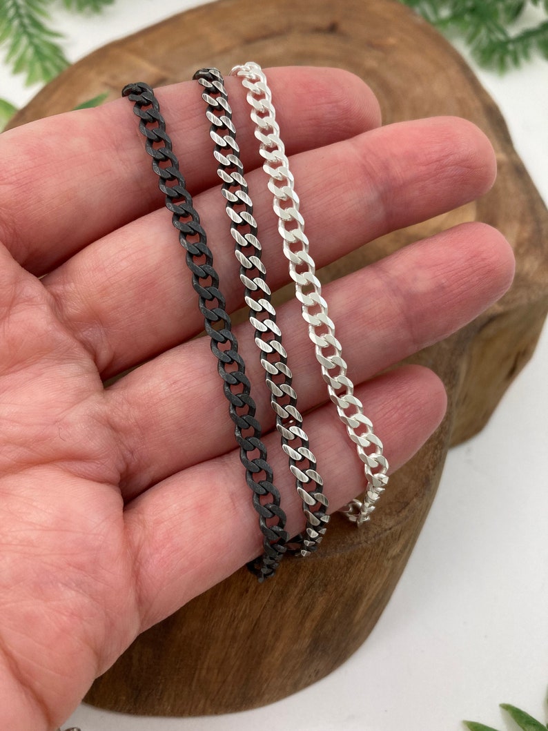 Beveled Curb Chain in Solid Sterling Silver Silver, Antique or Dark Oxidized Finish Bracelet or Necklace Custom Lengths image 8