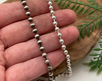 Bead Ball Chain 4mm Wide .925 Sterling Silver Dog Tag /Silver or Oxidized Antique Finish / Bracelet, Anklet, Choker, Bead Necklace