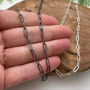 Solid Sterling Silver Paperclip chain Necklace with Patina
