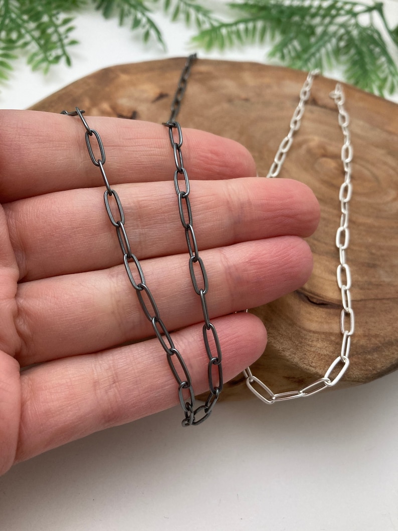 Solid Sterling Silver Paperclip chain Necklace with Patina