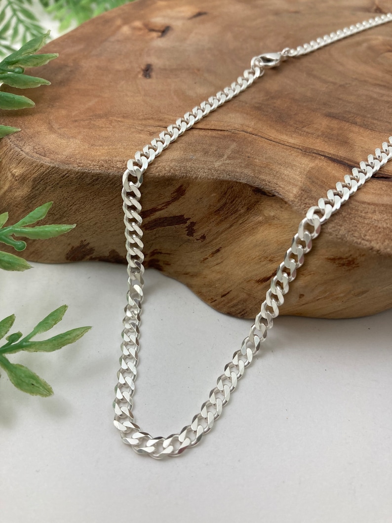Beveled Curb Chain in Solid Sterling Silver Silver, Antique or Dark Oxidized Finish Bracelet or Necklace Custom Lengths image 2