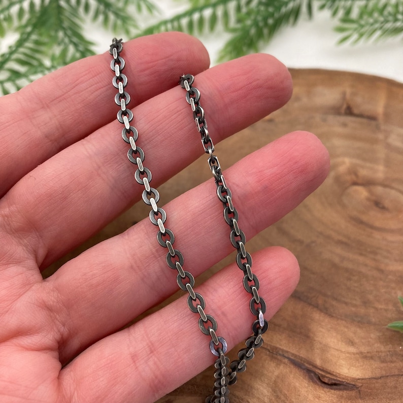 NEW Flat Oval Cable Chain Solid Sterling Silver // Silver or Antique Oxidized Patina Finish / Unisex Men & Women Bracelet or Necklace image 3