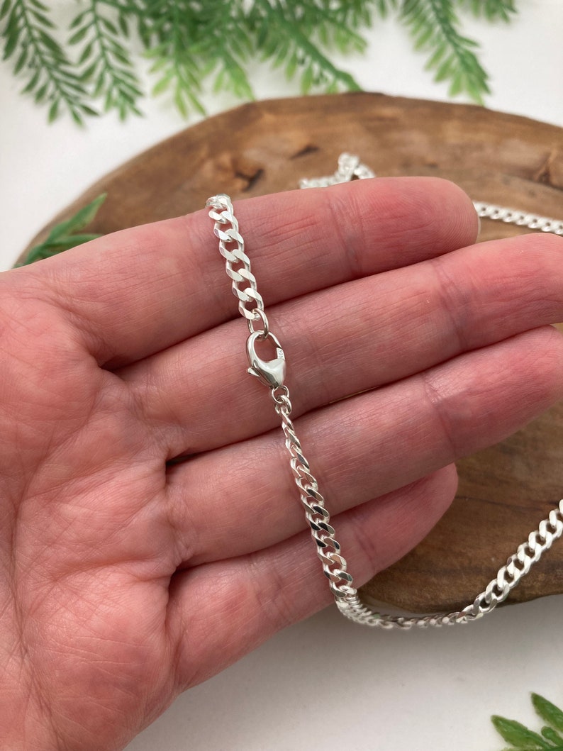 Beveled Curb Chain in Solid Sterling Silver Silver, Antique or Dark Oxidized Finish Bracelet or Necklace Custom Lengths image 7