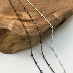 Straight Bar & Link Solid Sterling Silver Chain // Silver or Antiqued Oxidized Finish, Necklace for Women, Gift for Men