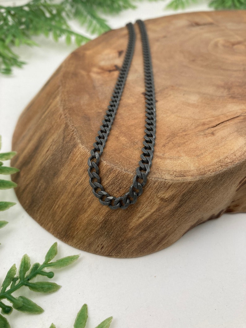 Beveled Curb Chain in Solid Sterling Silver Silver, Antique or Dark Oxidized Finish Bracelet or Necklace Custom Lengths Dark