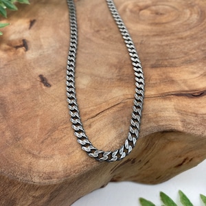 Beveled Curb Chain in Solid Sterling Silver Silver, Antique or Dark Oxidized Finish Bracelet or Necklace Custom Lengths Medium / Antiqued