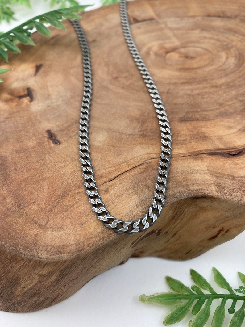 Beveled Curb Chain in Solid Sterling Silver Silver, Antique or Dark Oxidized Finish Bracelet or Necklace Custom Lengths Medium / Antiqued