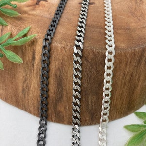 Beveled Curb Chain in Solid Sterling Silver Silver, Antique or Dark Oxidized Finish Bracelet or Necklace Custom Lengths image 1