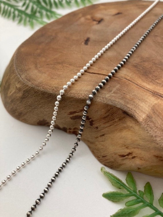 Sterling Silver Dog Tag Chain, 2mm Chain, 16-36 Inch, Sterling Ball Chain,  Sterling Silver Bead Chain, 925 Chain, Sterling Dog Tag Chain 