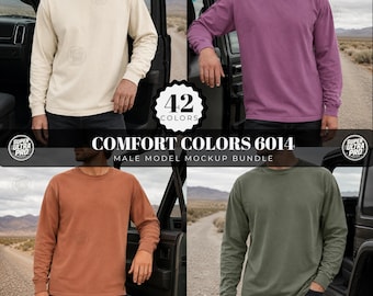 Paquete de 42 maquetas Comfort Colors 6014, maqueta de manga larga Comfort Colors 6014, maqueta para hombre Comfort Colors, maquetas para hombre Comfort Colors 6014