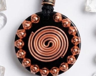 Copper Shungite EMF Protection Handcrafted Copper Spiral Orgone Energy Pendant for Frequency and Energy Balancing