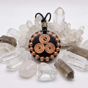Copper Shungite EMF Protection Copper Triskelion Energy Pendant Triple Spiral Copper Orgonite for Balance & Growth