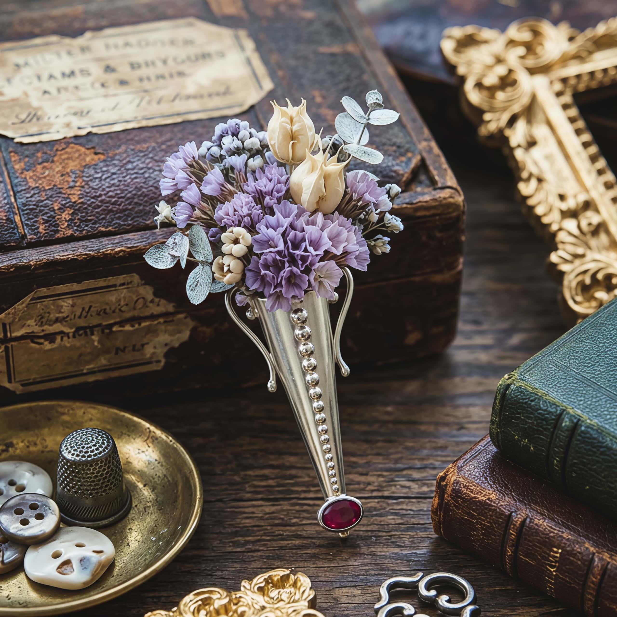Vintage flowers in vase brooch - Etsy 日本