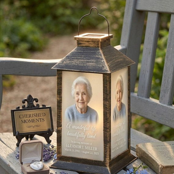Custom Memorial Lantern With Photo, Personalized Sympathy Gift