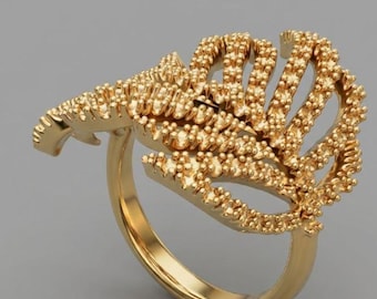 Leaf Ring 3D Model: Rhinoceros Jewelry Design (3DM, STL, OBJ)