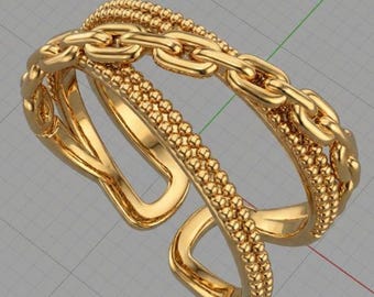 Chain Belt Open Ring 3D Model: Rhinoceros Jewelry Design (3DM, STL, OBJ)