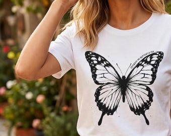 Monarch Butterfly Illustration T-Shirt | Black Ink Butterfly Tee