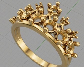 Tiara Ring 3D Model: Rhinoceros Jewelry Design (3DM, STL, OBJ)