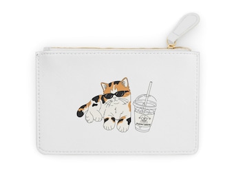 Calico Cat with Iced Coffee Mini Clutch Bag | Cat Lover Accessory