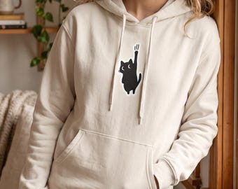 Hanging Black Cat Hoodie | Minimal Cat Silhouette Pullover