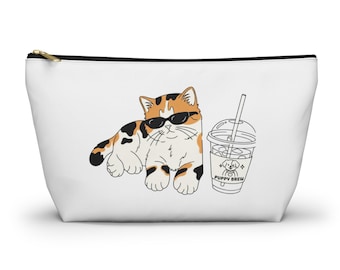 Calico Cat with Sunglasses Pouch | Accessory Pouch w T-bottom