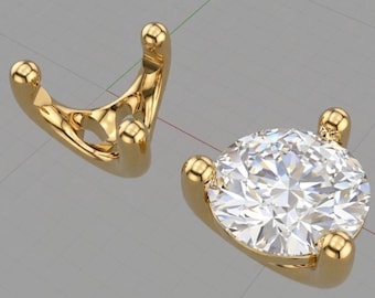 Solitaire Heart Stud Earrings 3D Model: Rhinoceros Jewelry Design (3DM, STL, OBJ)