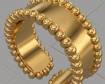 Double Dot Line Open Rings 3D Model: Rhinoceros Jewelry Design (3DM, STL, OBJ)