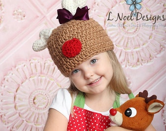 CROCHET PATTERN: Reindeer Hat- Baby Reindeer Hat Pattern - Newborn Deer Hat Pattern- reindeer pdf- Christmas Crochet Pattern- Crochet deer