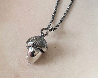 Acorn - Small Oak Nut Pendant - Semi-Oxidized Silver - Silver Pendant - Sustainable - Made to Order
