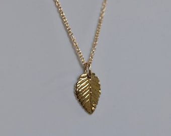 Golden Elm Leaf Pendant - Nature Inspired Pendant - Yellow Bronze - Gold Filled Chain - Made to Order