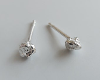 Tiny Recycled Asteroid Earrings - 4mm - Eco Recycled Sustainable Silver Earrings Stud Nuggets - Unisex