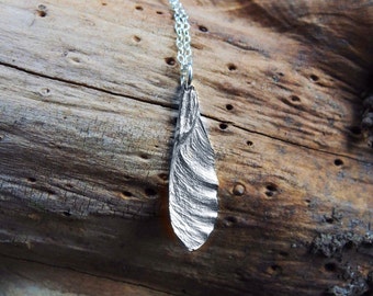 Small Samara Pendant - Delicate Maple Seed - Sterling Silver