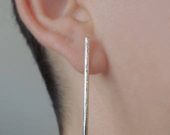 Long Bar Studs - Rustic - Earrings - Sterling Silver - Made to Order