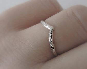 Rustic Chevron Ring - Dainty Hammered Silver V Ring Knuckle Ring - Delicate Textured Stacking Ring - 1.75mm - Made to Order