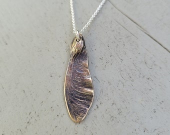 Medium Samara - Seed Pod - Semi-Oxidized Bronze - Delicate Samara Necklace - Sycamore Seed - Silver Chain - Made to Order