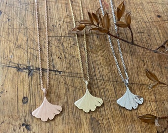 Mini Ginkgo Silver Leaf Pendant - Nature Inspired Pendant - Sterling Silver 925 or Semi Oxidized - Made to Order
