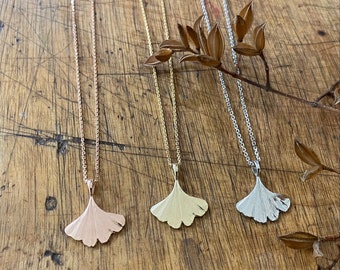 Pendentif Mini Ginkgo- Collier Feuille Nature - Argent Sterling - Fait sur mesure