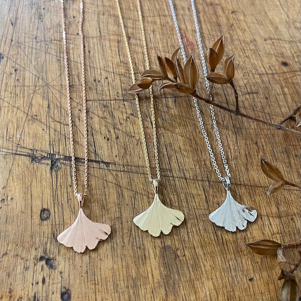 Pendentif Mini Ginkgo- Collier Feuille Nature - Argent Sterling - Fait sur mesure