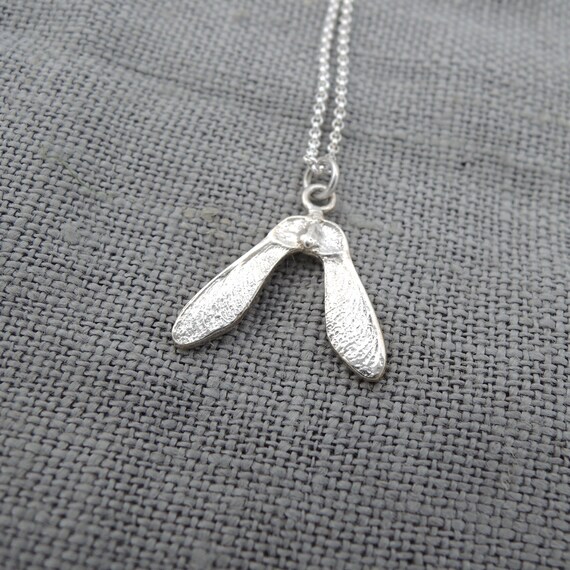 Sterling Silver Maple Seed Necklace: Delicate Nature Pendant
