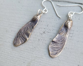 Medium Samaras - Dangle Earrings - Helicopter Maple Seeds - Bronze - Made to Order
